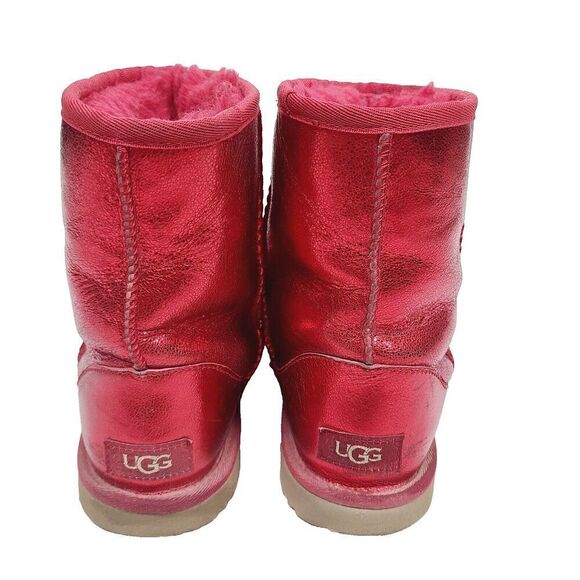 Ugg Classic II‎ Boots 5 Red Shimmer Leather Wool Shearling Lined Pull-On - Picture 5 of 11